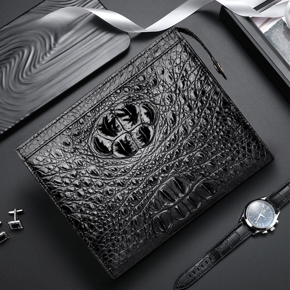 Siamese crocodile skin men's handbag genuine leather large capacity casual business men's bag