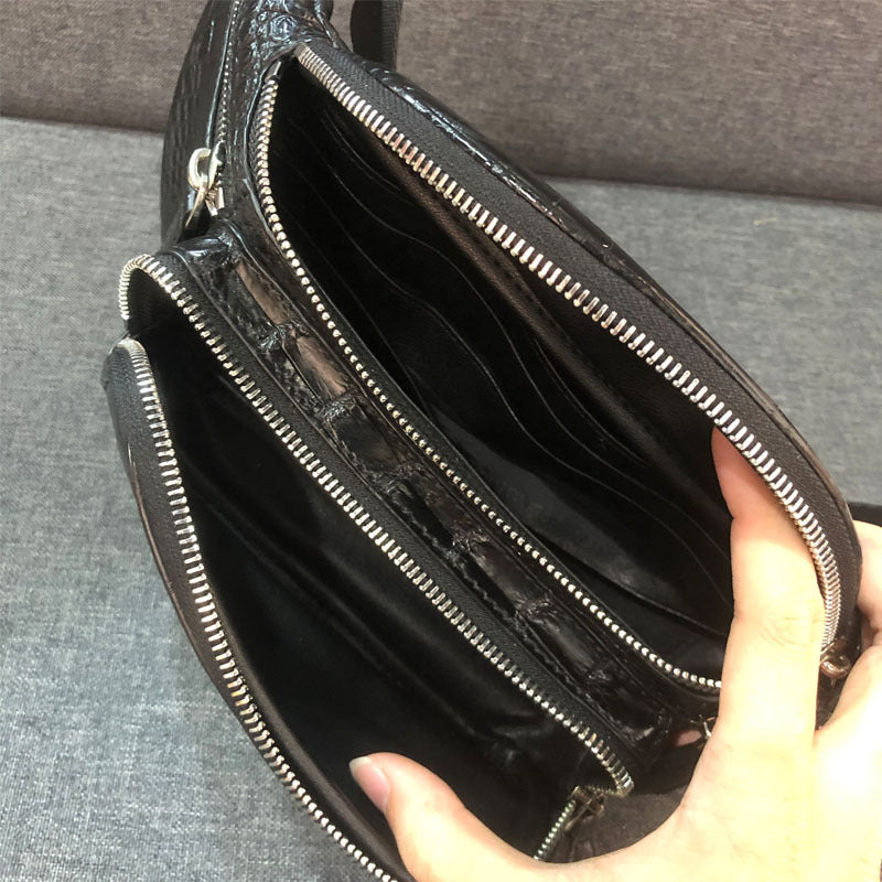 ワニ皮腹の皮本革製メンズウエストポーチ カジュアルファッション バストバッグ 斜めがけバッグ