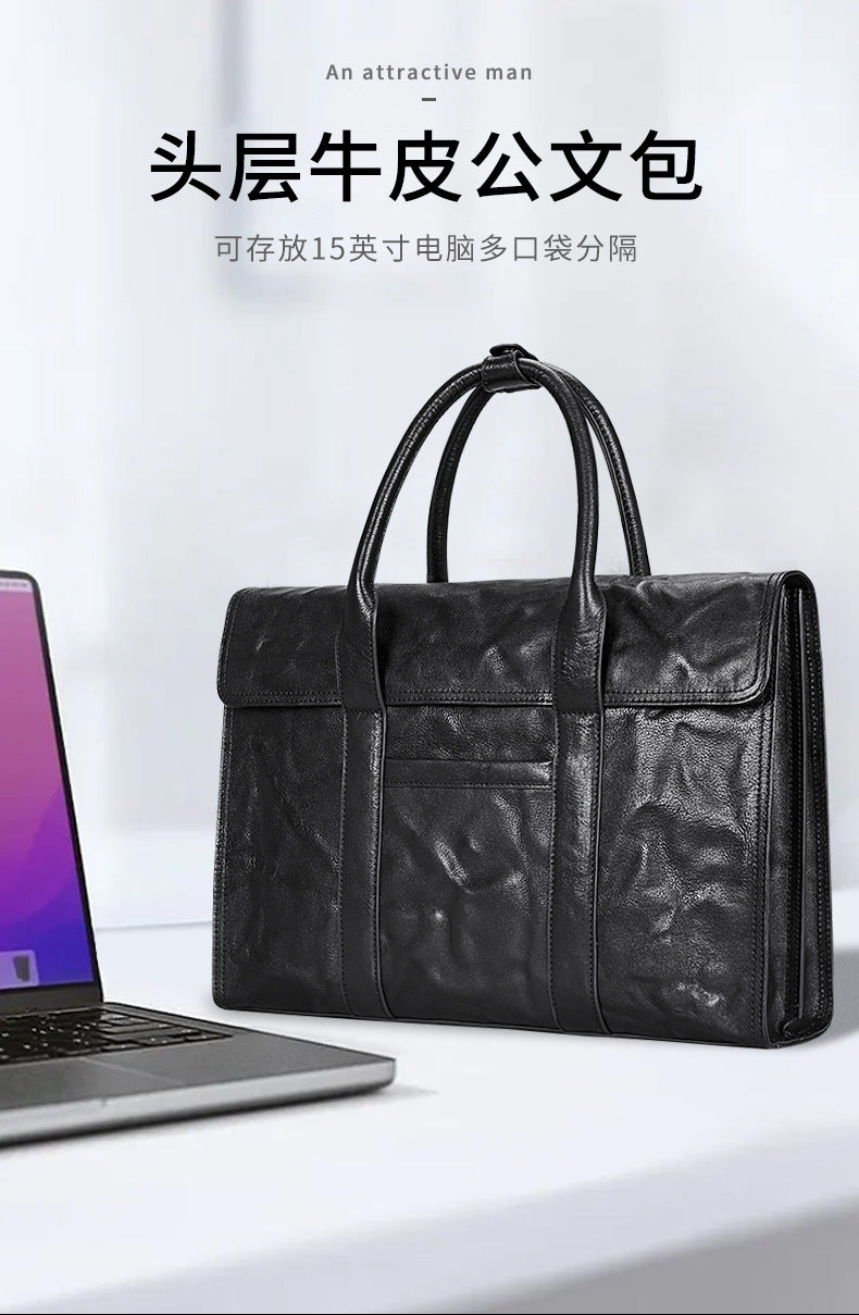 メンズハンドバッグ 牛皮本革製 高品質 大容量 ブリーフケース男性用手提げかばん