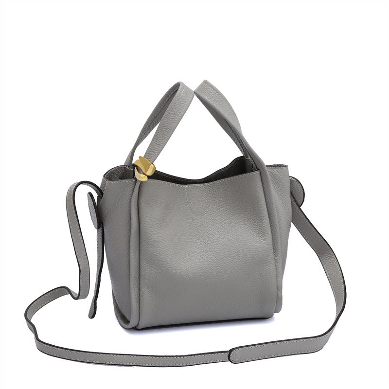 Genuine cowhide leather women's handbag bucket bag shoulder bag commuting 2way bag goes with anything