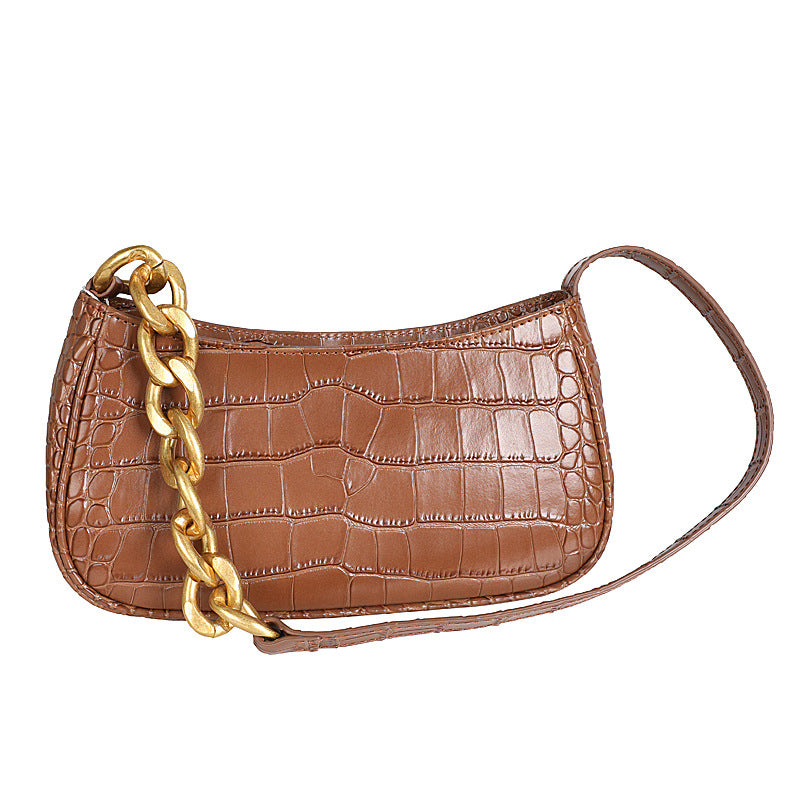 Crocodile pattern shoulder bag chain ladies bag genuine leather ladies bag armpit bag fashion