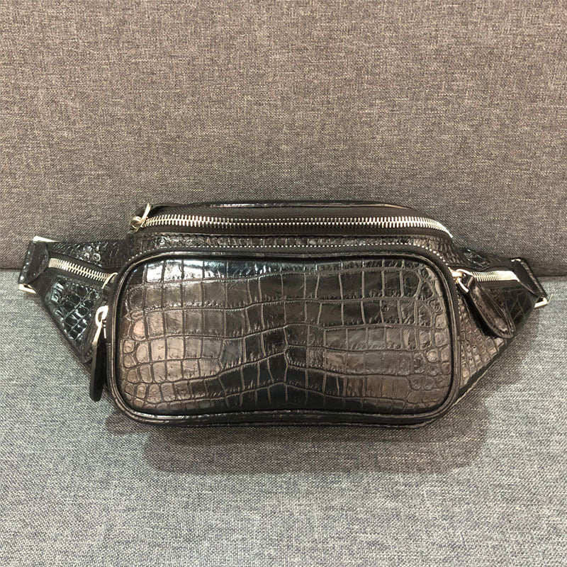 Men's waist pouch made of crocodile skin genuine leather Casual fashion Bust bag Crossbody bag
