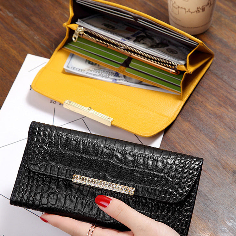 Ladies wallet cowhide simple crocodile pattern long wallet large capacity ladies clutch bag fashion