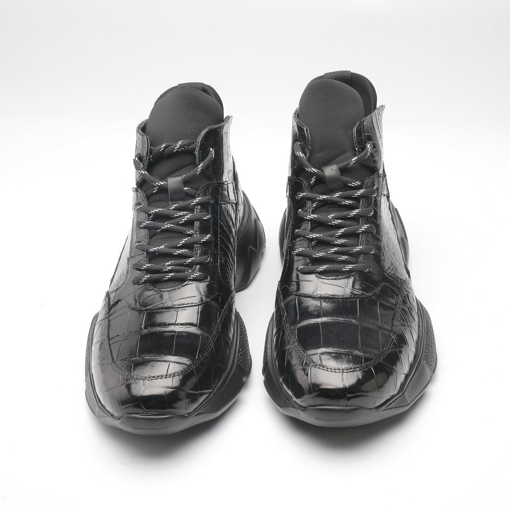 Crocodile Belly Skin Men's Short Boots Fashion Casual Platform Shoes Men's Shoes