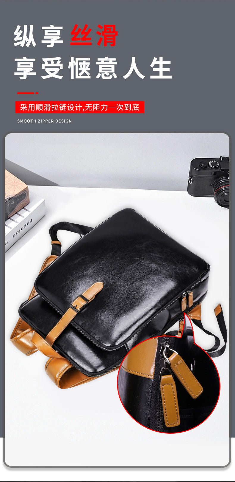 Men's backpack, cowhide, genuine leather, business casual, laptop double shoulder backpack, student bag, men's travel backpack
