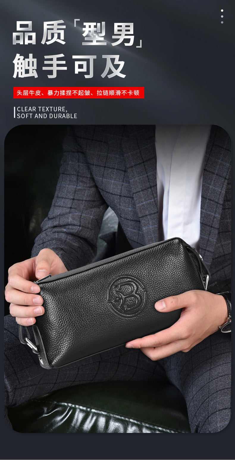 Men's Clutch Bag Large Capacity Cowhide Genuine Leather Business Fashion Handbag for Men