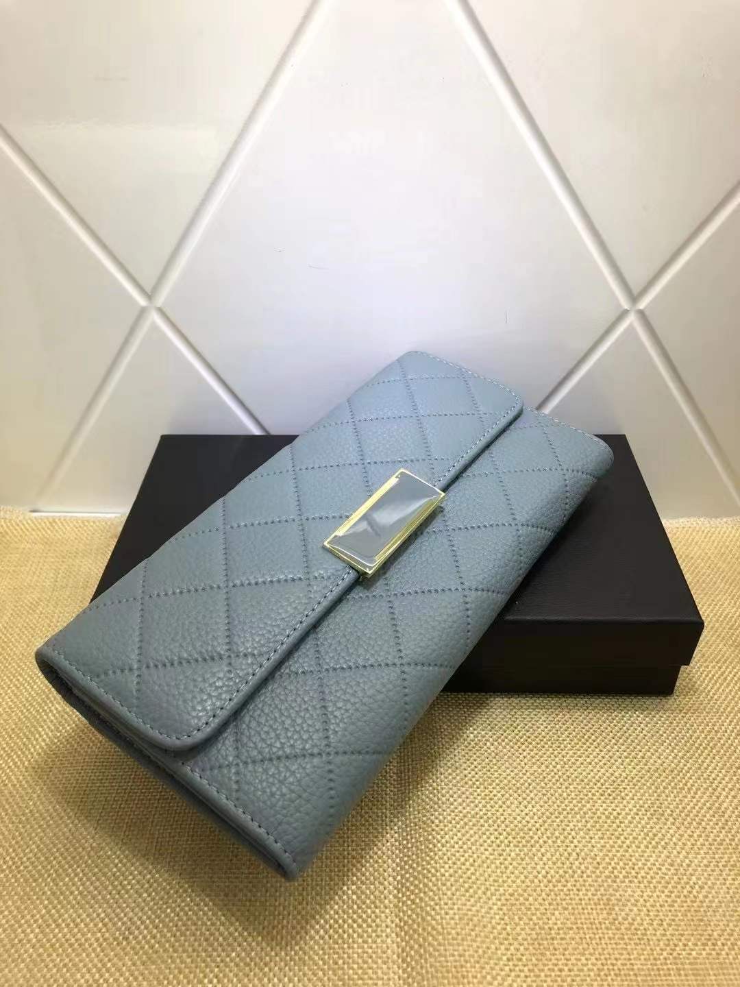 Ladies genuine leather long wallet check wallet cowhide clutch bag mobile pouch fashion