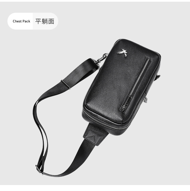 メンズバストバッグ 牛皮 韩国 カジュアルファッションシンプル 斜めがけバッグ