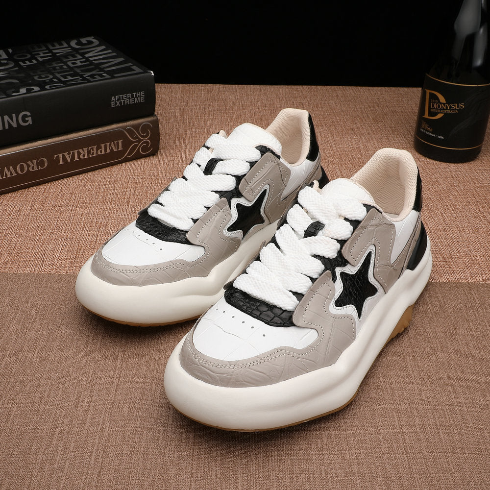 Men's Crocodile Belly Skin Casual Shoes, Genuine Leather, Fashion, Thick Sole, Anti-Slip Sneakers, Men's Sports Shoes