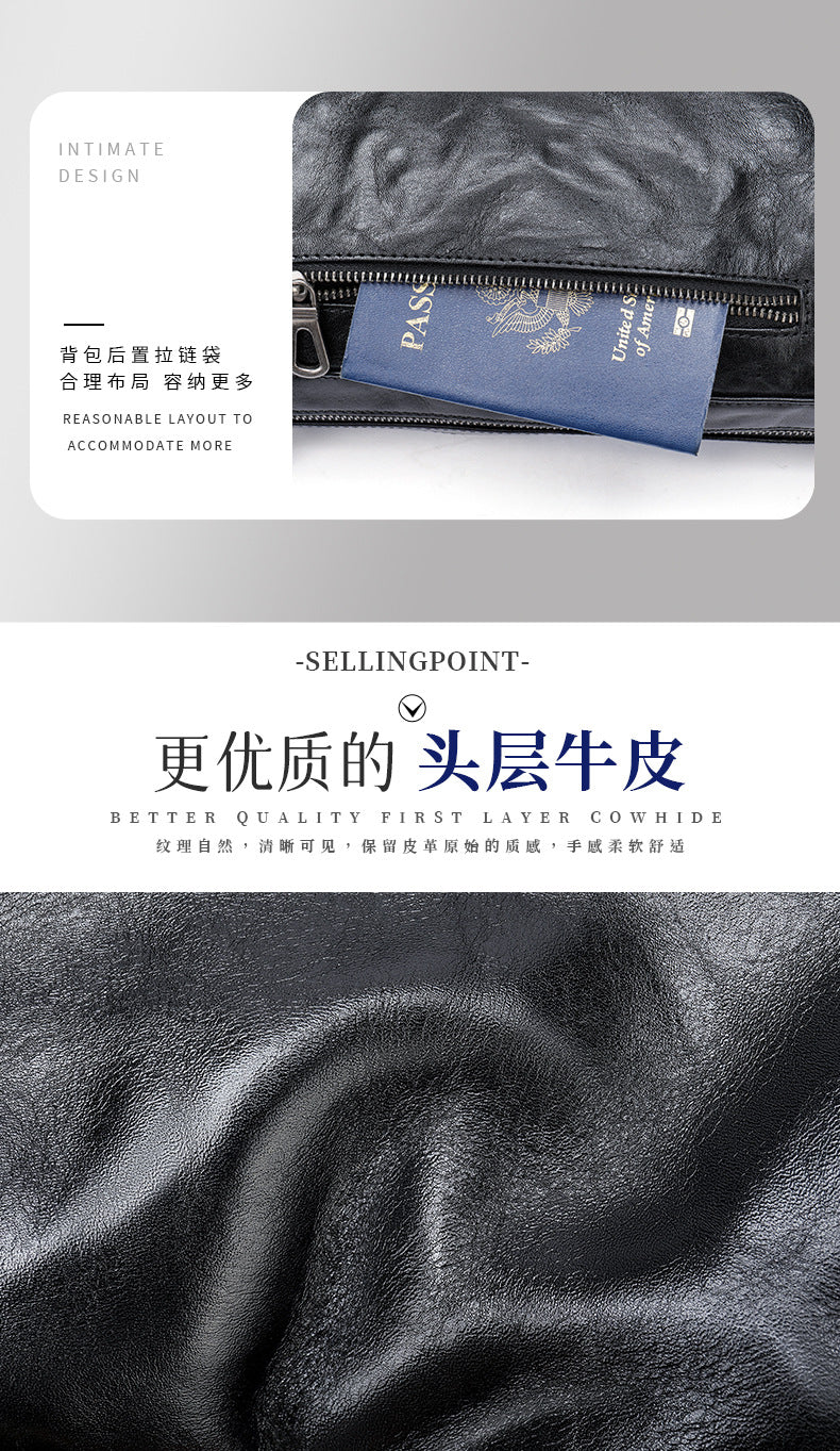 Men's Shoulder Bag Made of Genuine Cowskin Leather with Hand-held Crest High Quality Luxury Fashion Crossbody Bag for Men