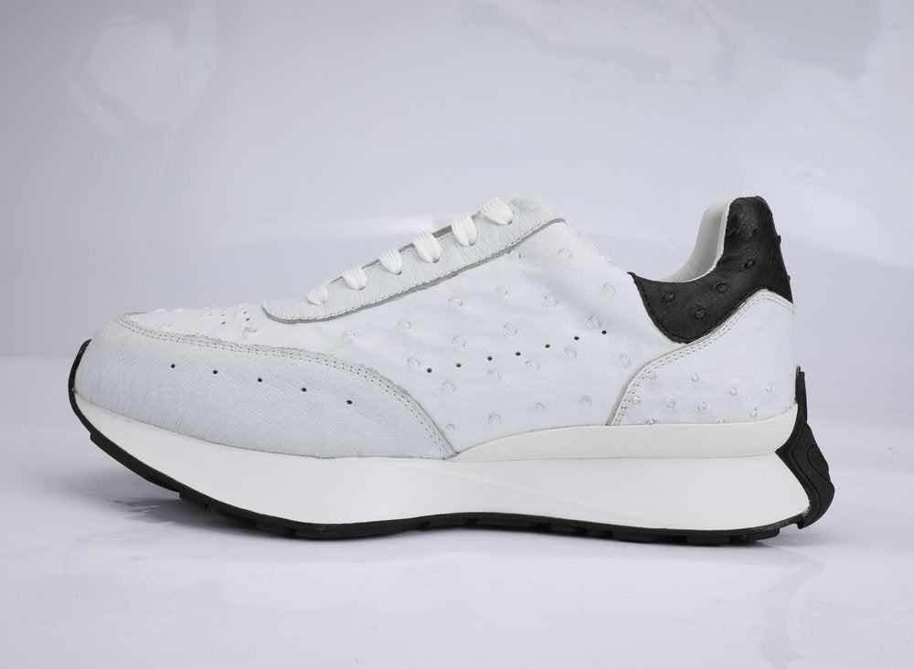 2023 New Ostrich Skin Men's Casual Shoes Genuine Leather Fashion Anti-Slip Sneakers
