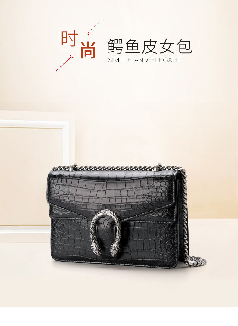 Women's Bag Genuine Leather Chain Bag Fashion Shoulder Bag Crocodile Leather Crossbody Bag