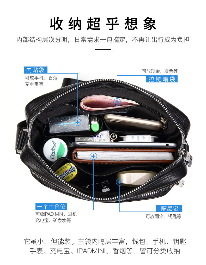 メンズショルダーバッグ 多機能実用 牛皮本革製 ビジネス斜めがけバッグ