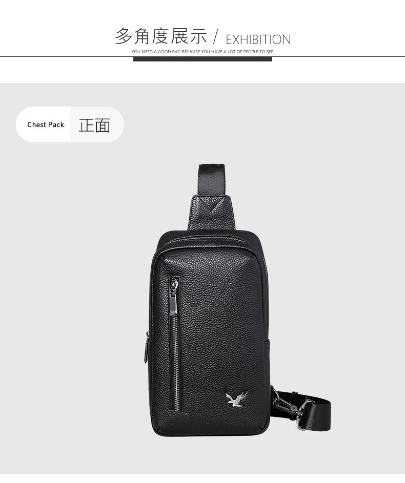 メンズバストバッグ 牛皮 韩国 カジュアルファッションシンプル 斜めがけバッグ