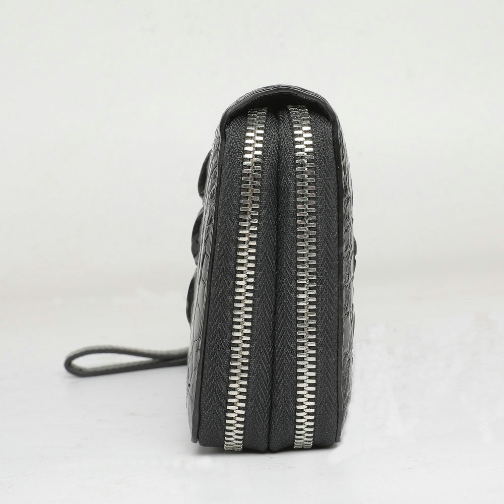 Siamese Crocodile Skin Men's Long Wallet Double Zipper Card Bag Genuine Leather Wallet Handbag