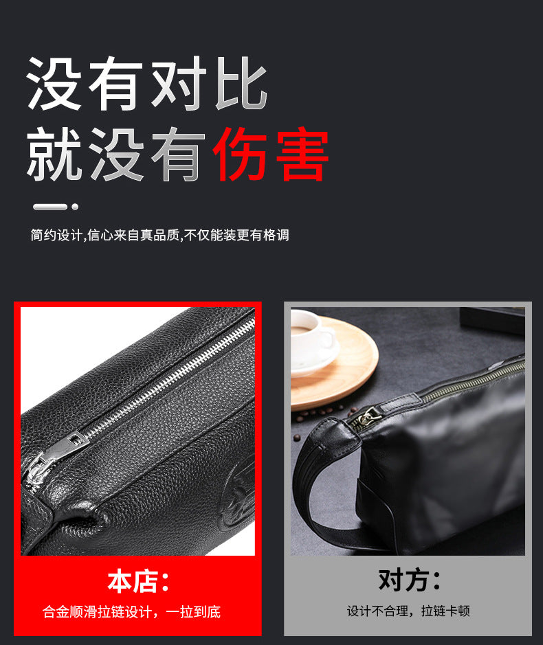 Men's Clutch Bag Large Capacity Cowhide Genuine Leather Business Fashion Handbag for Men