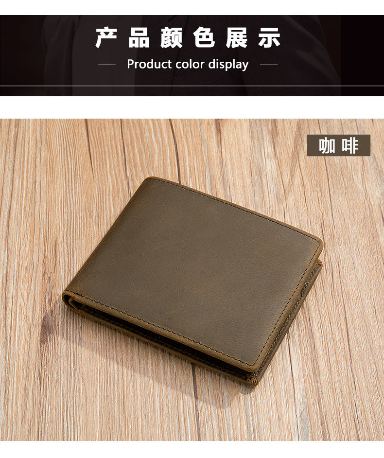 メンズ短財布 牛皮 レトロ クレイジー・ホース 手作り 男性用ウォレット