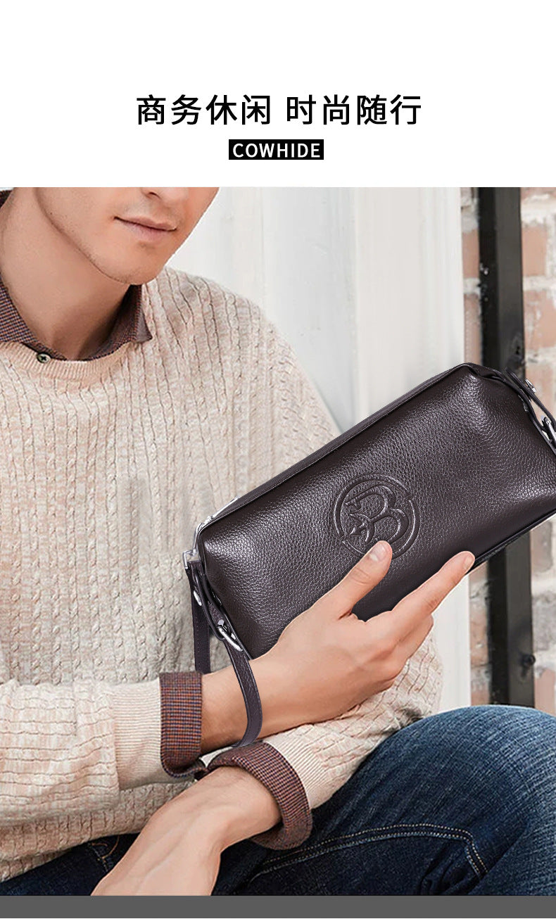 Men's Clutch Bag Large Capacity Cowhide Genuine Leather Business Fashion Handbag for Men