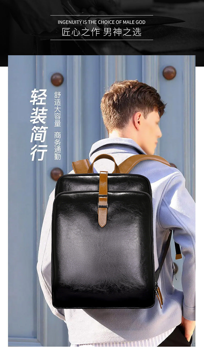 Men's backpack, cowhide, genuine leather, business casual, laptop double shoulder backpack, student bag, men's travel backpack