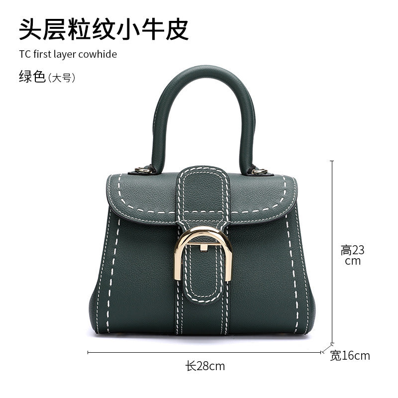 牛革バッグ本革バッグファッショントレンド馬蹄バックルレディースハンドバッグ手縫い斜めショルダーバッグ