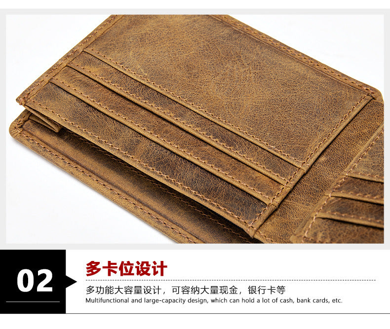 メンズ 短財布 牛皮 本革製 レトロカジュアル盗難防止財布