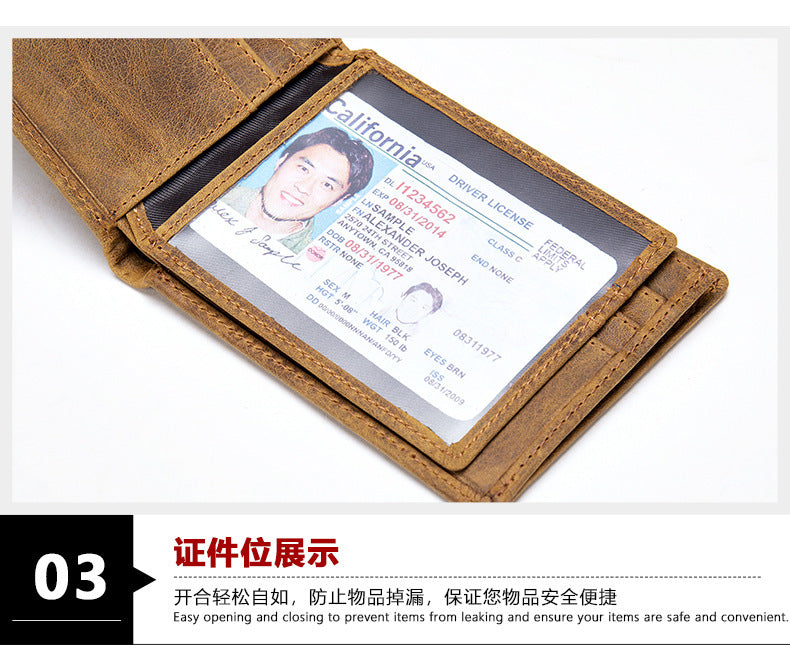メンズ 短財布 牛皮 本革製 レトロカジュアル盗難防止財布