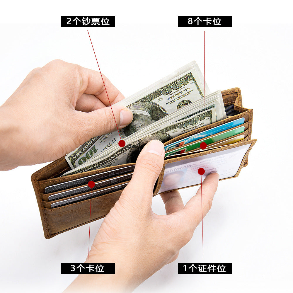 メンズ 短財布 牛皮 本革製 レトロカジュアル盗難防止財布