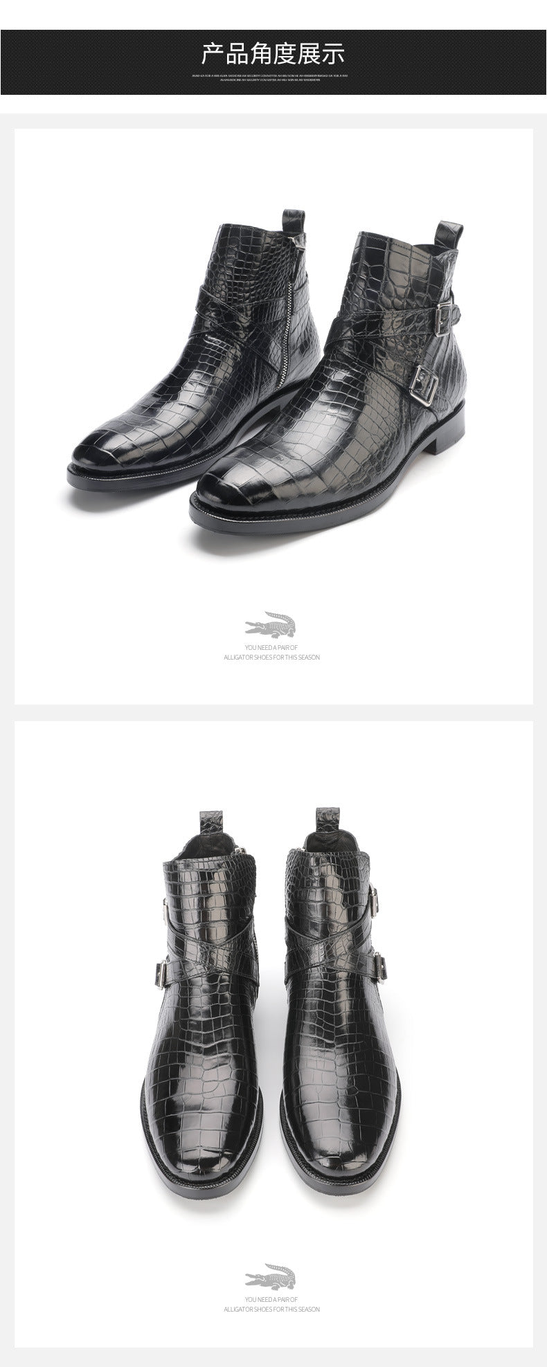 Men's Martin Boots Autumn/Winter Cold Protection Crocodile Skin Genuine Leather Men's Snow Boots