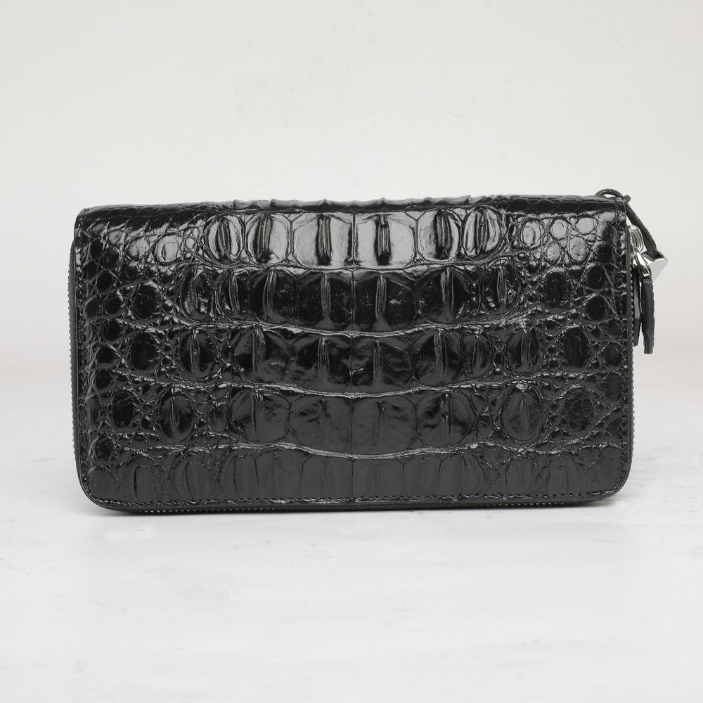 Siamese Crocodile Skin Men's Long Wallet Double Zipper Card Bag Genuine Leather Wallet Handbag