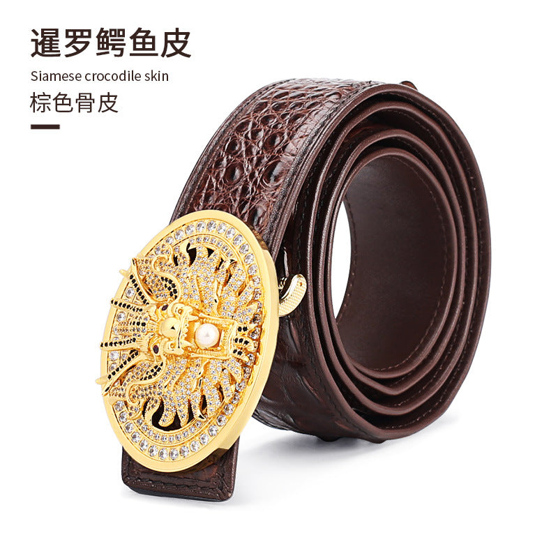 Siamese Crocodile Skin Men's Belt Genuine Leather Dragon with Smooth Buckle Fashion Casual Business Belt