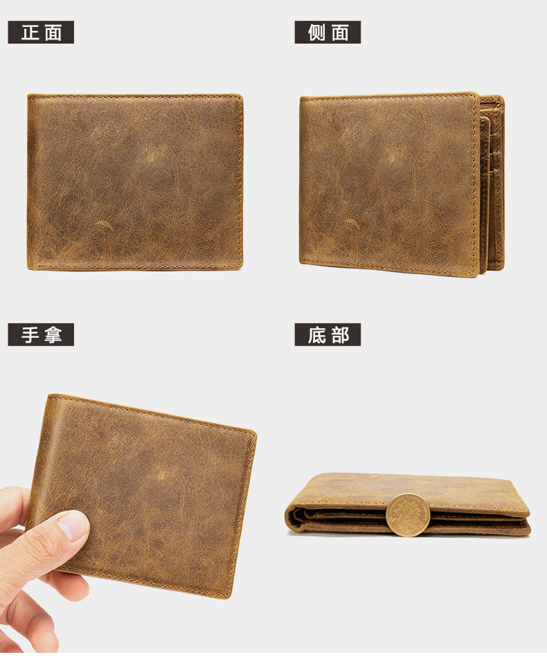 メンズ 短財布 牛皮 本革製 レトロカジュアル盗難防止財布