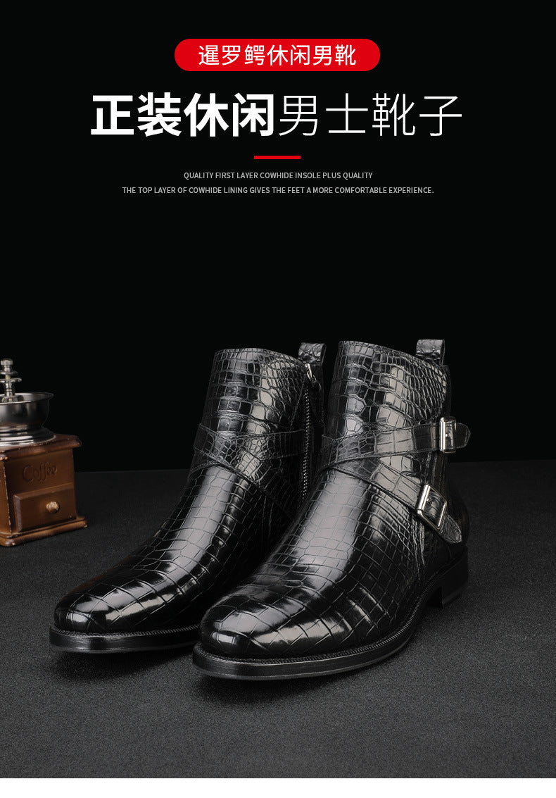 Men's Martin Boots Autumn/Winter Cold Protection Crocodile Skin Genuine Leather Men's Snow Boots