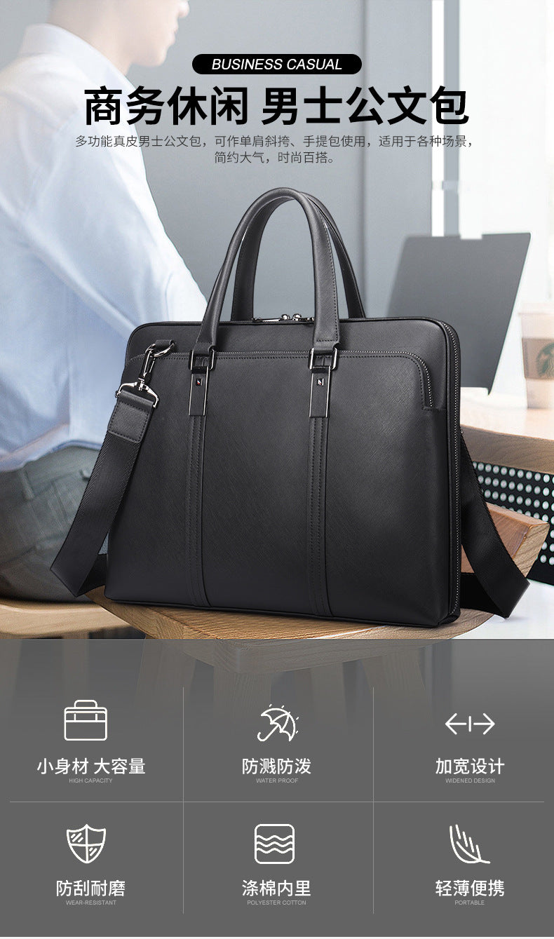 Men's Handbag Briefcase Genuine Cowhide Leather Business Lawyer Computer Bag Casual Fashion Handbag for Men