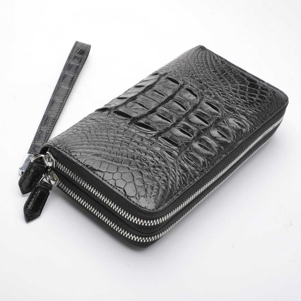 Siamese Crocodile Skin Men's Long Wallet Double Zipper Card Bag Genuine Leather Wallet Handbag
