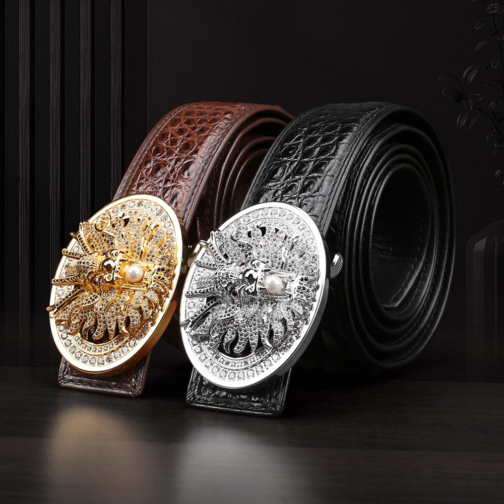 Siamese Crocodile Skin Men's Belt Genuine Leather Dragon with Smooth Buckle Fashion Casual Business Belt