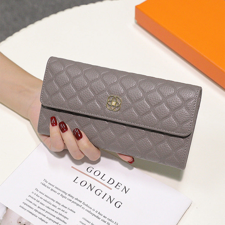 Ladies wallet fashion check cowhide wallet simple ladies bifold wallet bag
