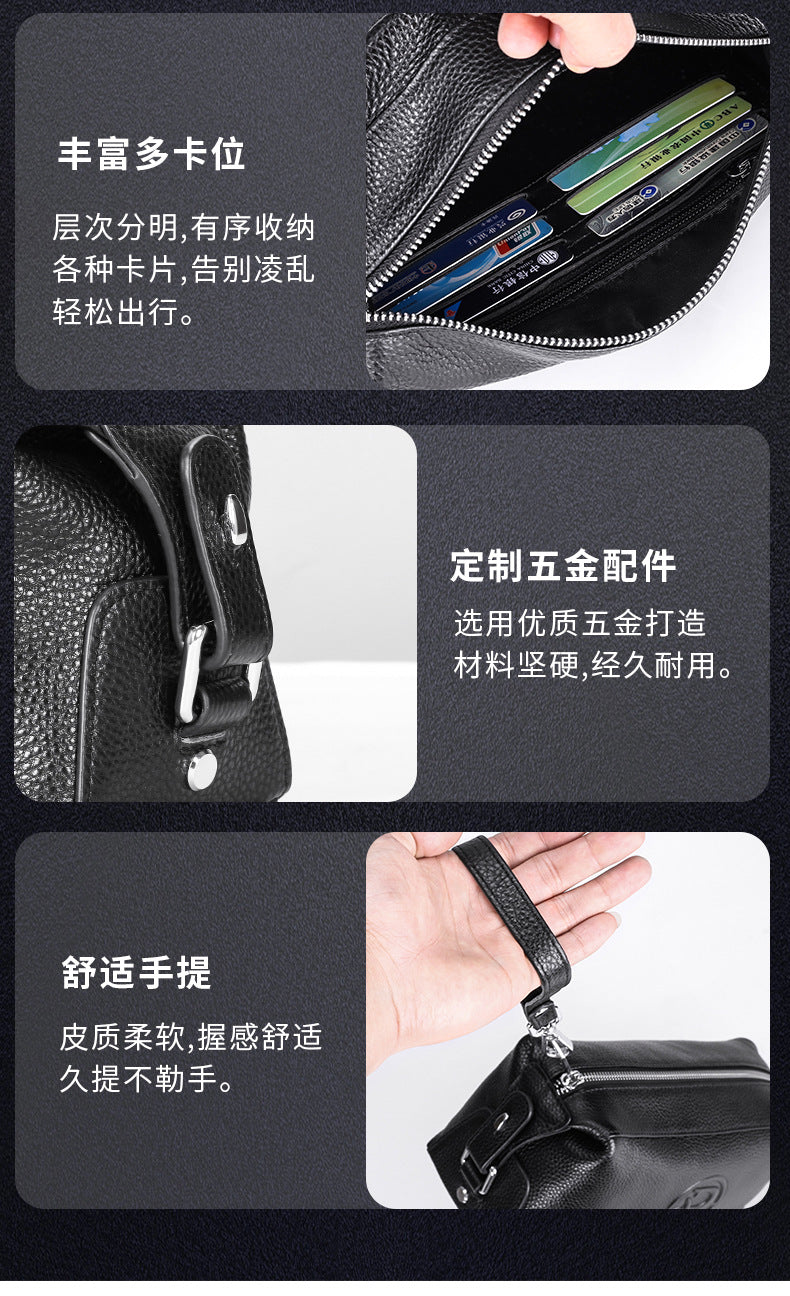 Men's Clutch Bag Large Capacity Cowhide Genuine Leather Business Fashion Handbag for Men