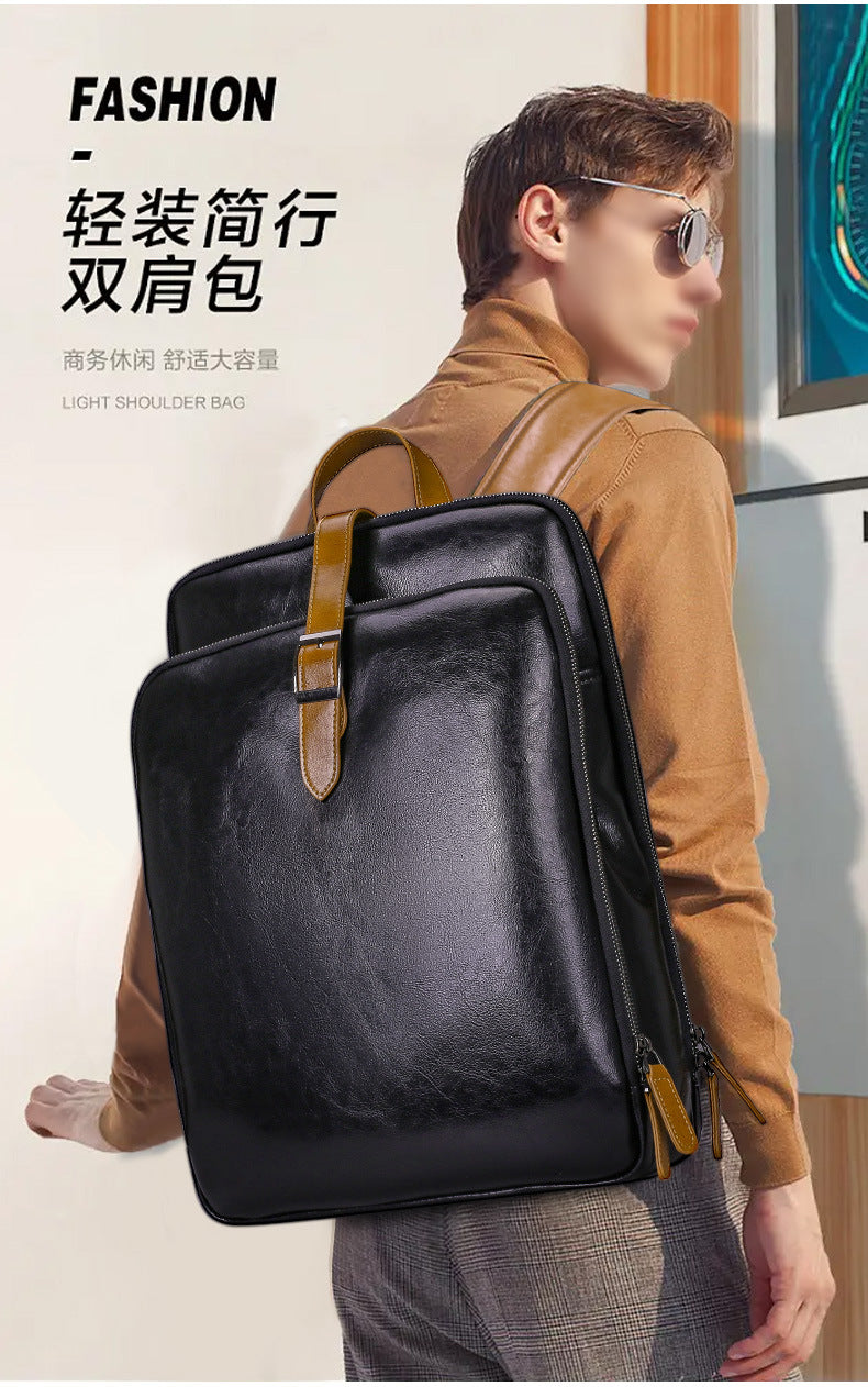 Men's backpack, cowhide, genuine leather, business casual, laptop double shoulder backpack, student bag, men's travel backpack