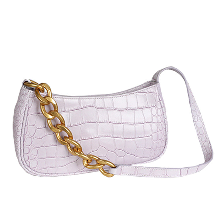Crocodile pattern shoulder bag chain ladies bag genuine leather ladies bag armpit bag fashion