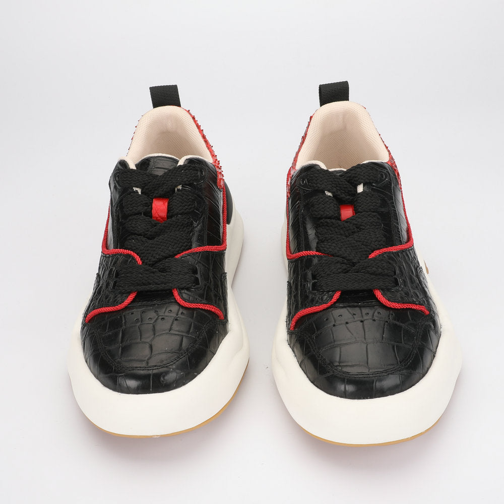 ワニ腹の皮 本革製 メンズスニーカー ファッションスポーツカジュアルシューズ 耐摩耗インヒール男性靴