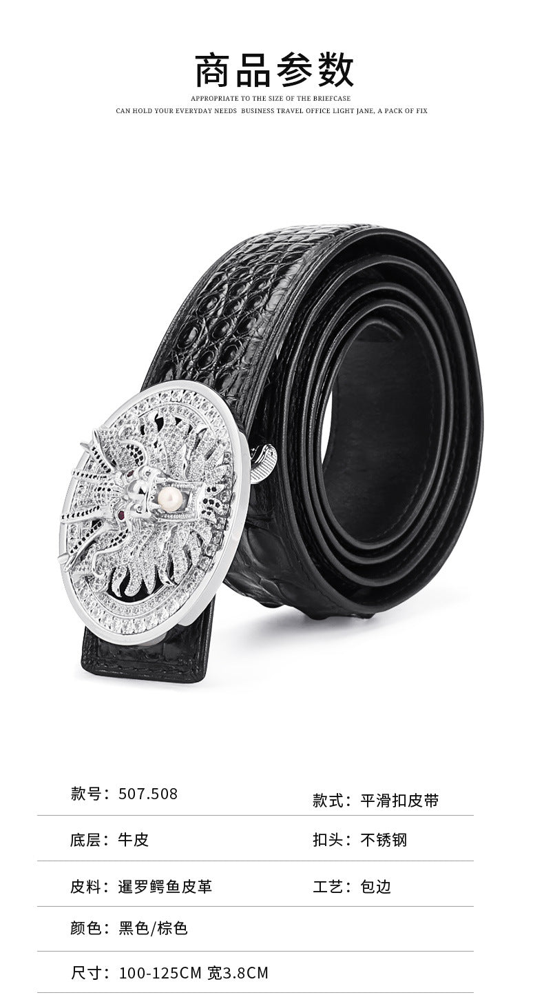 Siamese Crocodile Skin Men's Belt Genuine Leather Dragon with Smooth Buckle Fashion Casual Business Belt