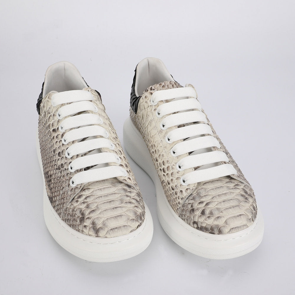 ニシキヘビ皮 メンズカジュアルシューズ 高級感 優れた通気性 厚底スニーカー男性靴