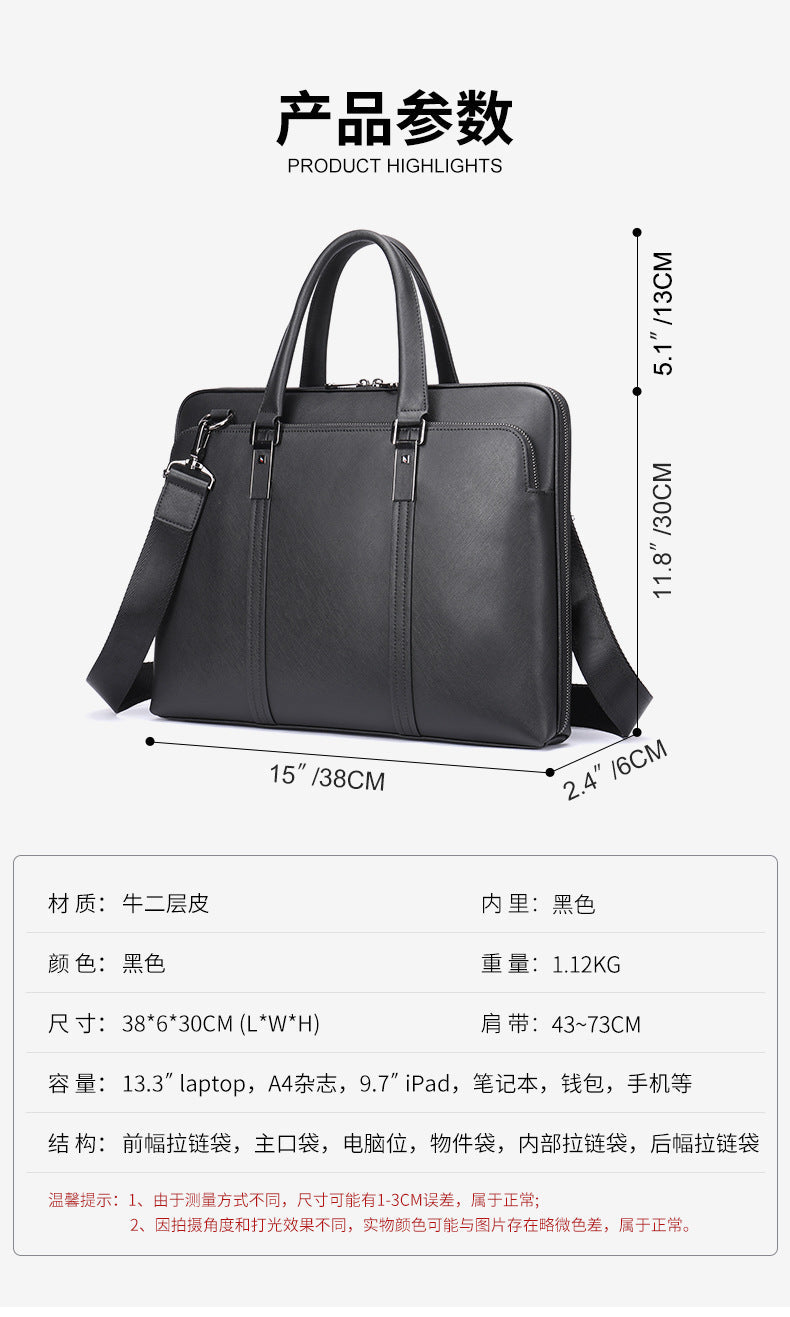 Men's Handbag Briefcase Genuine Cowhide Leather Business Lawyer Computer Bag Casual Fashion Handbag for Men