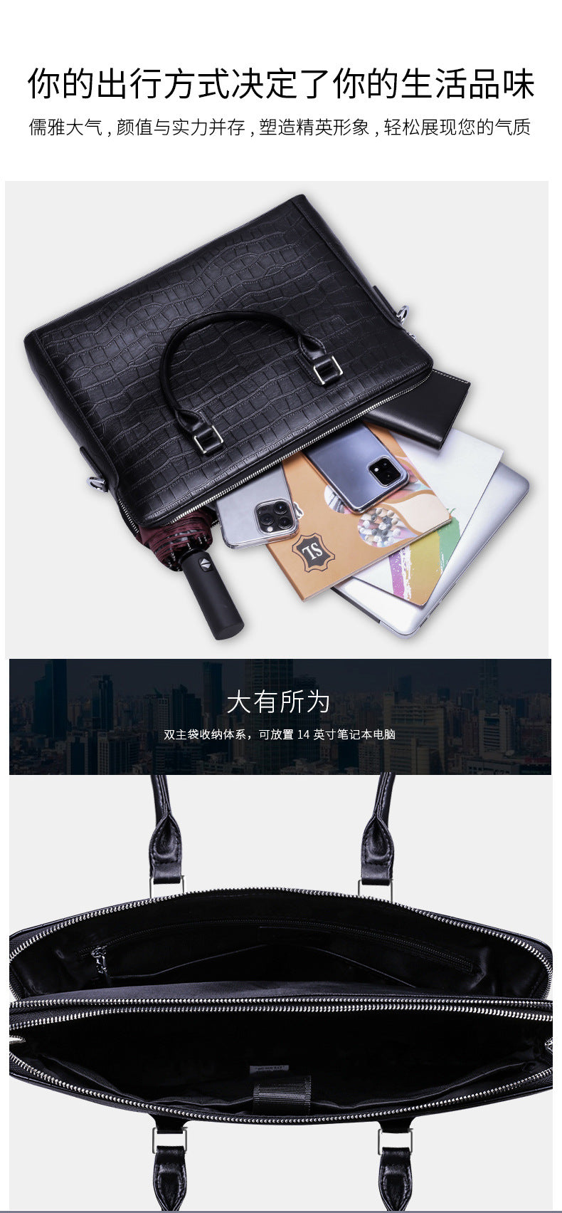 Men's Handbag Fashion Shoulder Bag Genuine Cowhide Leather Computer Bag Business Large Capacity Crossbody Briefcase