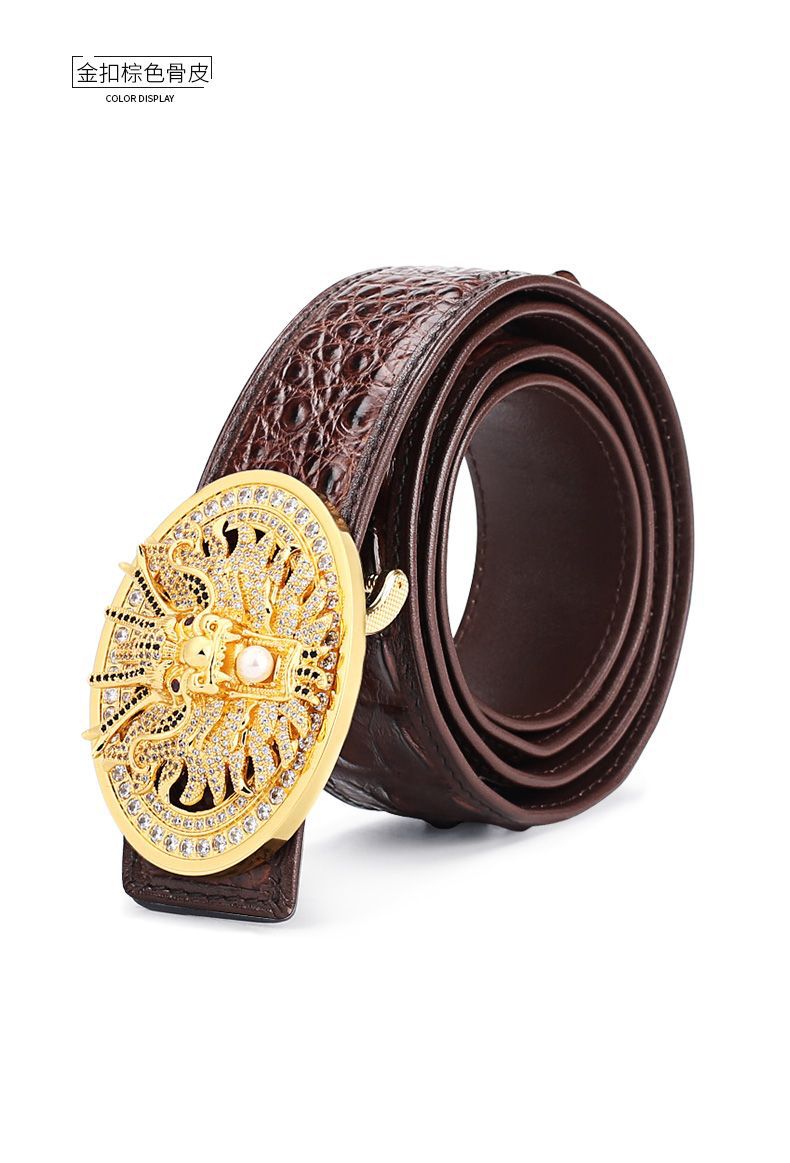 Siamese Crocodile Skin Men's Belt Genuine Leather Dragon with Smooth Buckle Fashion Casual Business Belt