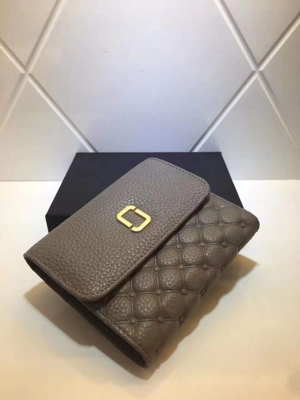 Short Length Ladies Cowhide Check Wallet Fashion Multifunctional Wallet Trifold Wallet
