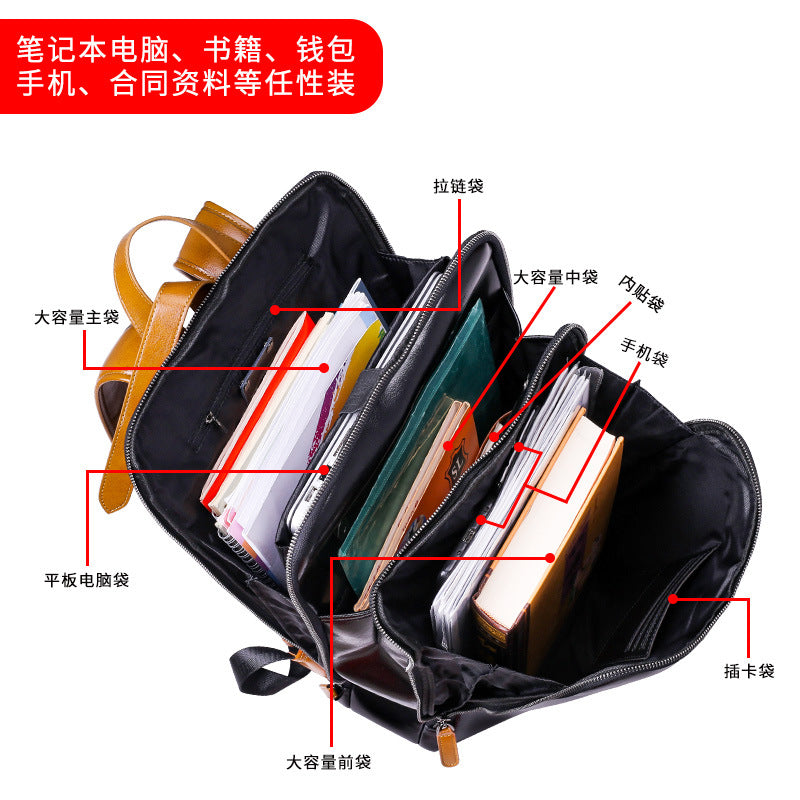 Men's backpack, cowhide, genuine leather, business casual, laptop double shoulder backpack, student bag, men's travel backpack