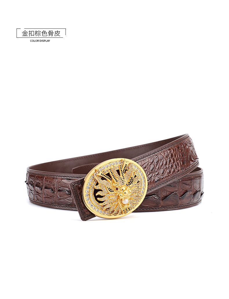 Siamese Crocodile Skin Men's Belt Genuine Leather Dragon with Smooth Buckle Fashion Casual Business Belt