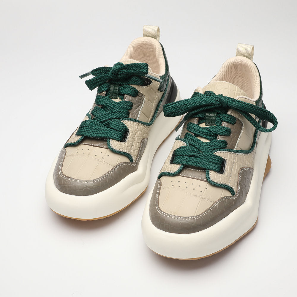 ワニ皮メンズスニーカー カジュアルシューズ 厚底ファッション 耐摩耗男性靴