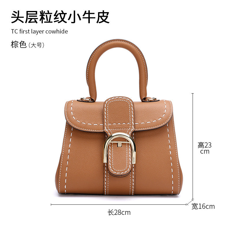牛革バッグ本革バッグファッショントレンド馬蹄バックルレディースハンドバッグ手縫い斜めショルダーバッグ